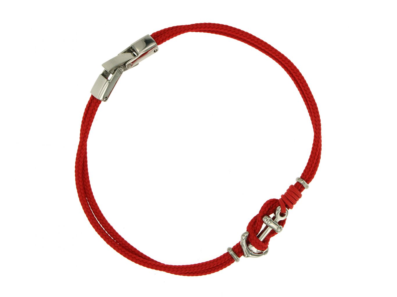 Armband mit Kordel rot, Verschluss und Anker Edelstahl