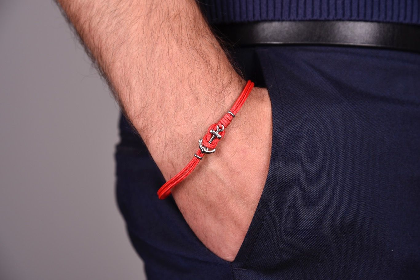Armband mit Kordel rot, Verschluss und Anker Edelstahl - 2