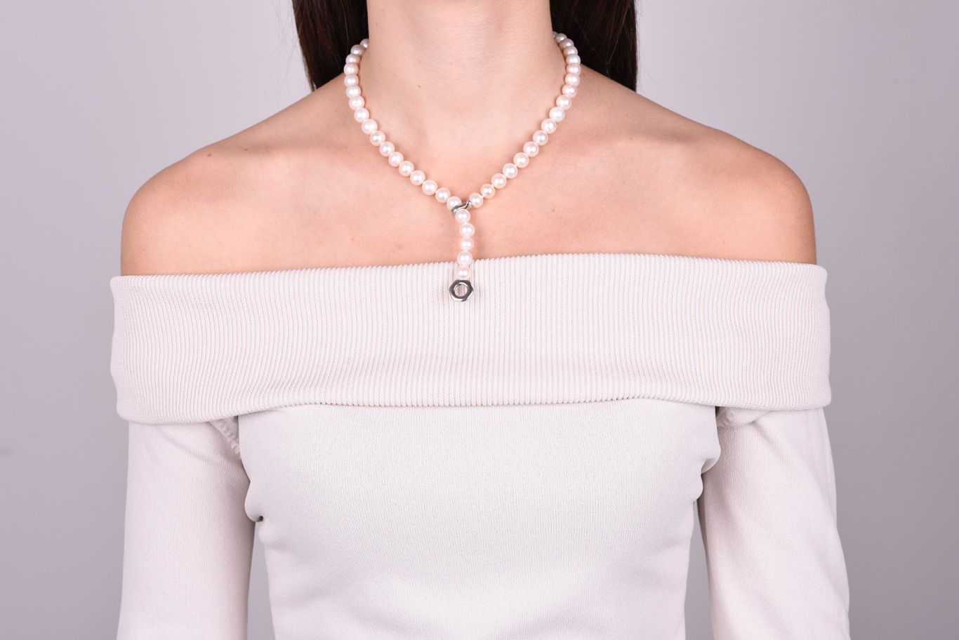 Collana in perle coltivate con chiusura Y a fiore argento 925 - 3