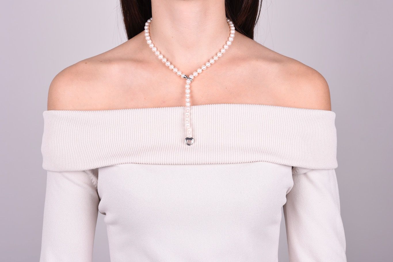 Collana in perle coltivate con chiusura Y a cuore argento - 2