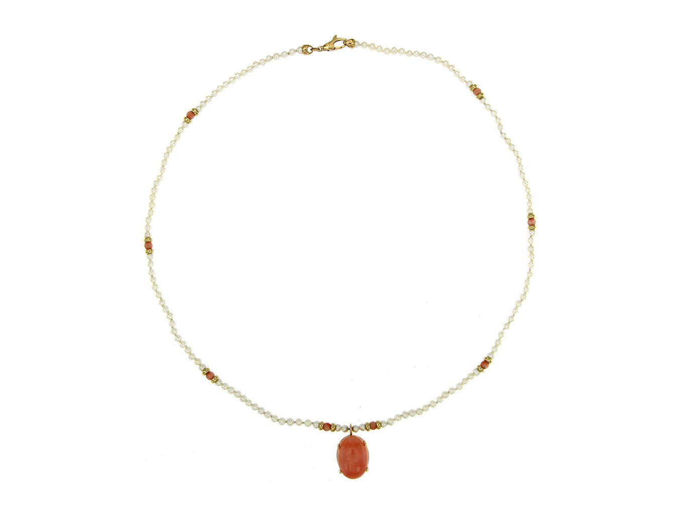 Collana in perle coltivate, ciondolo corallo pelle d'angelo oro 750 - 3