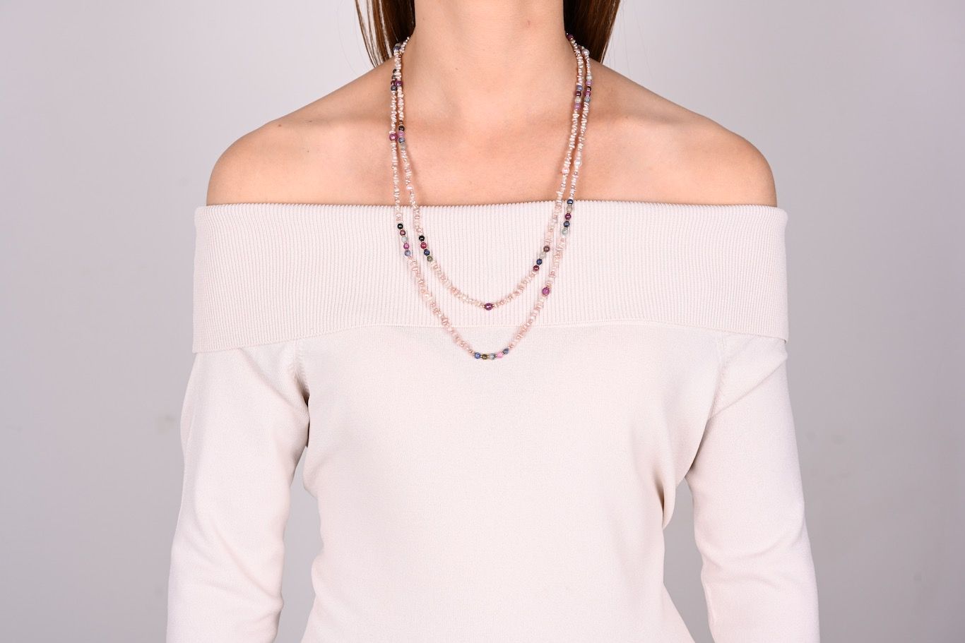 Collana in perle Akoya, perle Keshi e zaffiri, inserti e chiusura oro 750 - 2