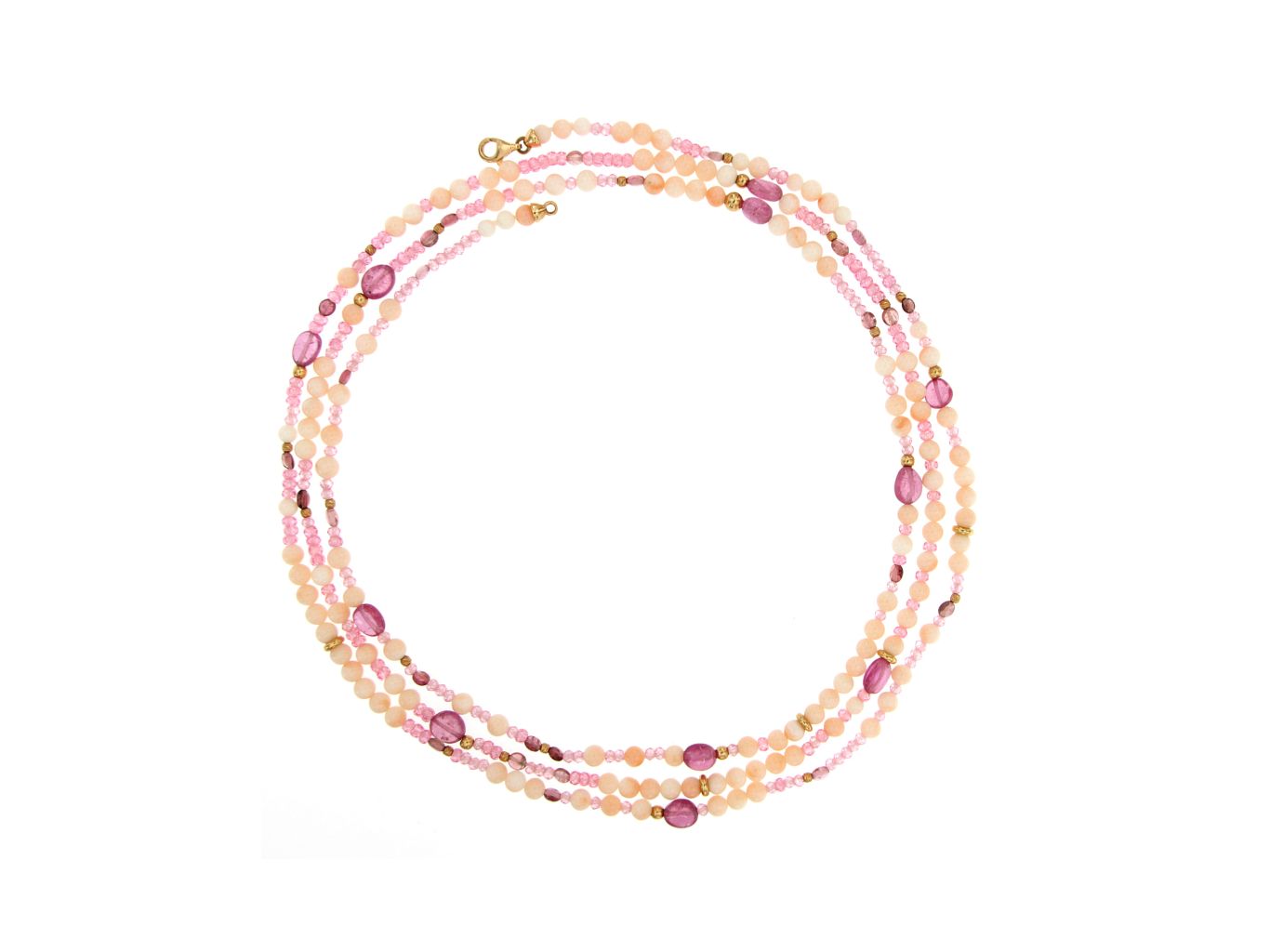 Collana in corallo pelle d'angelo, zirconi e zaffiri rosa, chiusura oro rosa 750 - 4