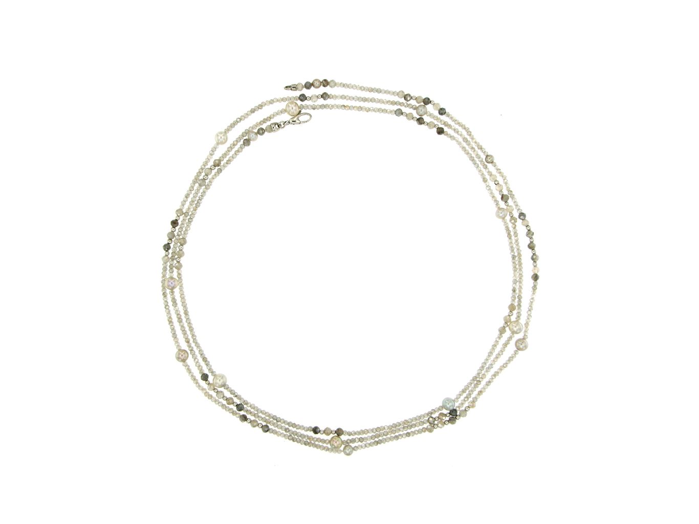 Collana in labradorite e perle di Akoya, inserti e chiusura oro bianco 750 - 4