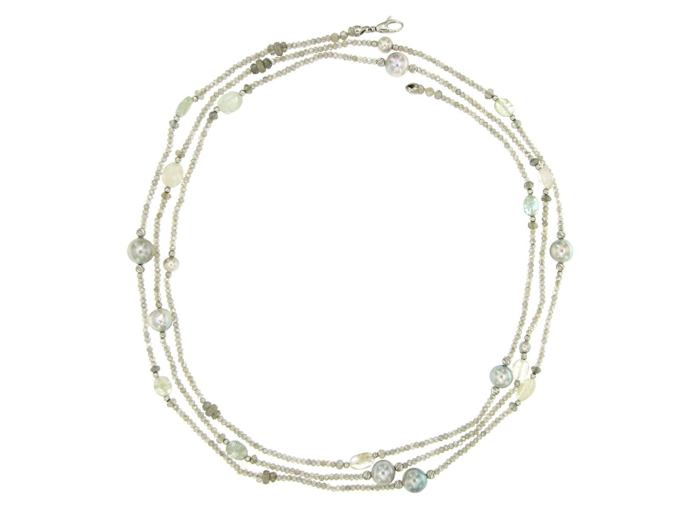 Collana in labradorite e perle di Akoya, inserti e chiusura oro bianco 750 - 2