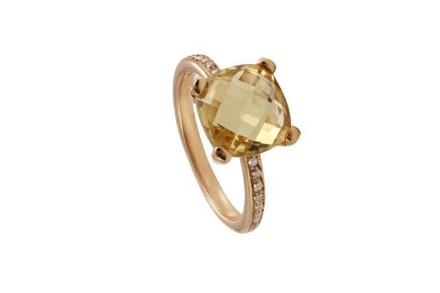 Ring Gold 750 mit Zitrin und Diamanten 0.07 Kt