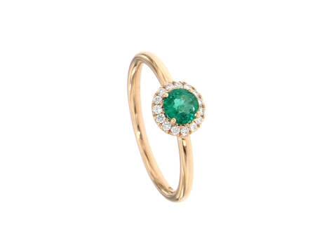 Ring Rotgold 750 mit Smaragd 0.42 ct und Diamanten 0.104 ct
