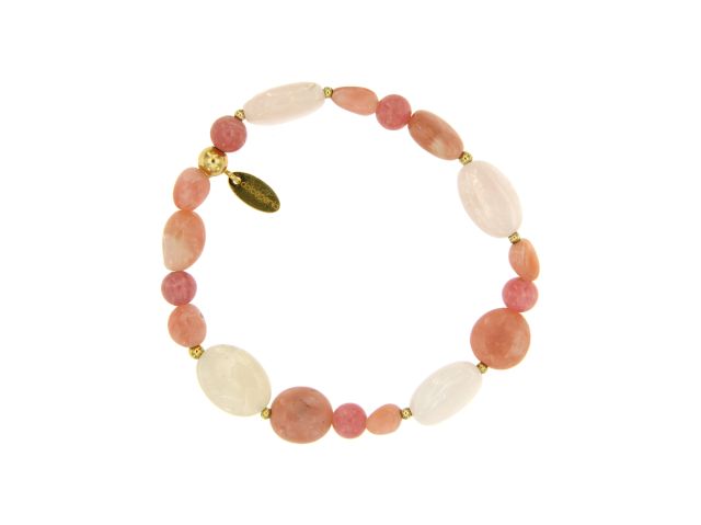Armband mit pink Opal, Morganite und Silberteile 925 vergoldet auf Gummizug