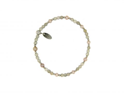 Armband mit Labradorit, Süsswasserperlen und Silberteile 925 auf Gummizug