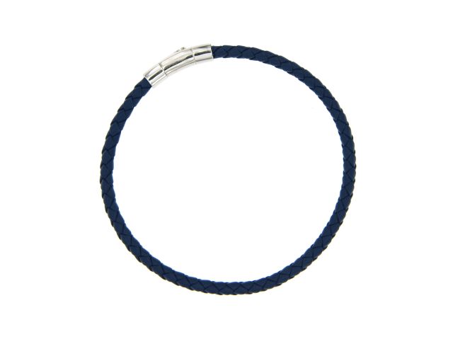 Armband mit Leder geflochten, blau,Verschluss Silber 925