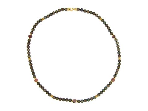 Collana in perle coltivate, scure e tormaline, chiusura e inserti in argento 925