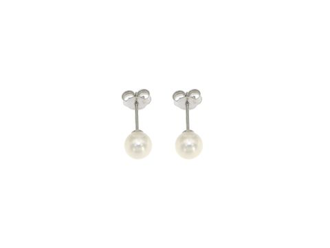 Orecchini in perle coltivate in acqua dolce bianche, 7.5 mm, con perni oro 750
