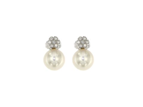 Orecchini oro bianco 750 con perle coltivate e diamanti