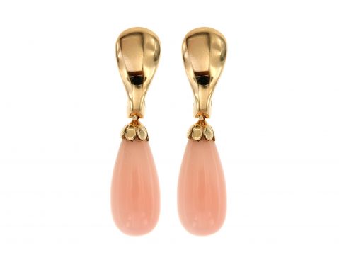 Orecchini oro rosa 750 con gocce in opale rosa 14.7 carati